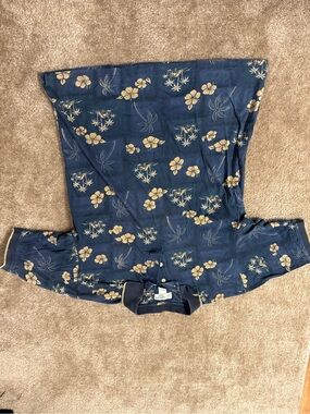 Hibiscus Hawaii Navy Floral Palm trees Polo Shirt - Navy Large